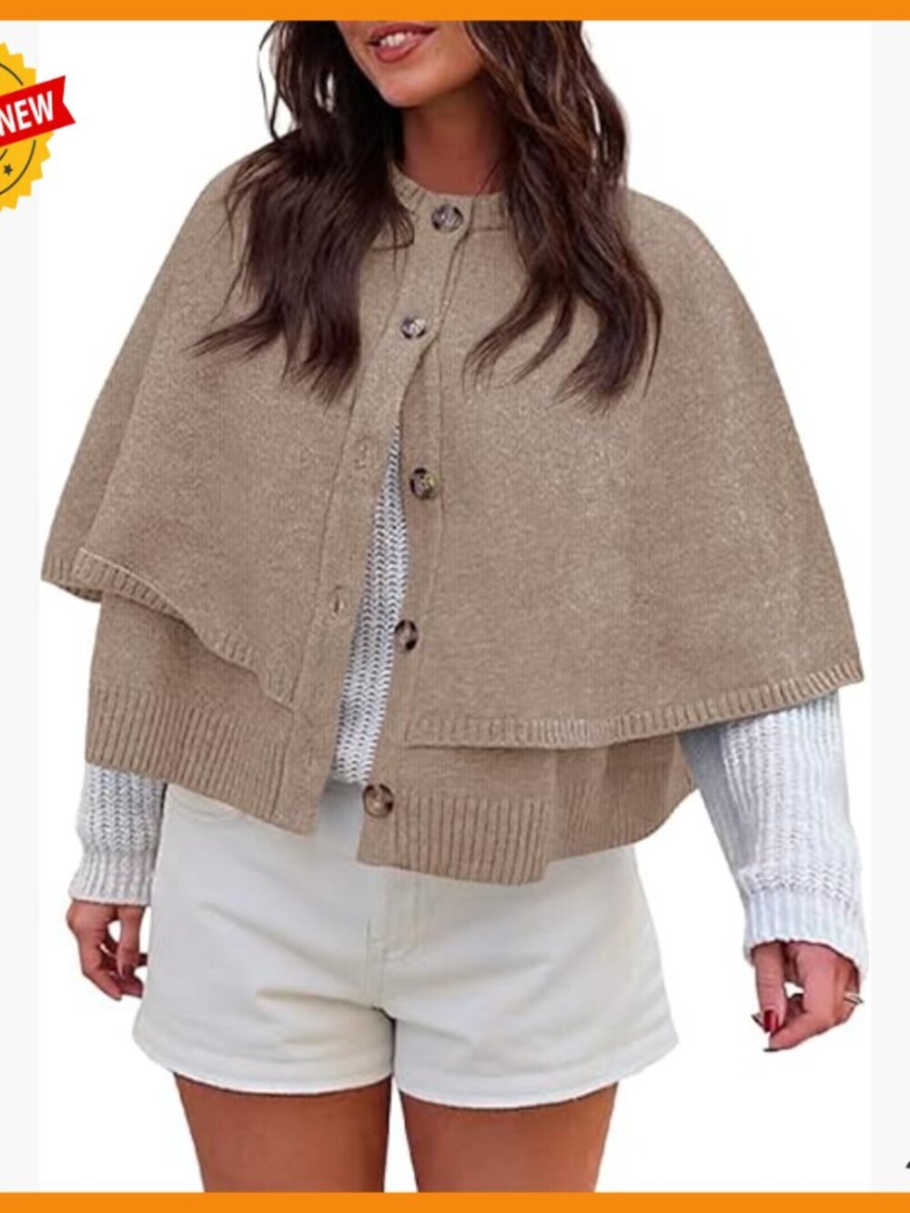 Cropped Cape Cardigan Button Up Knit Sweater Jacket Shawl Layered